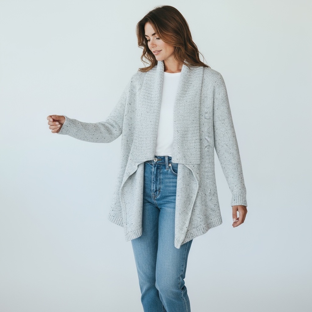 LOFT Sweater Chunky Cardigan Oversized Knit Cream Tan Womens Medium